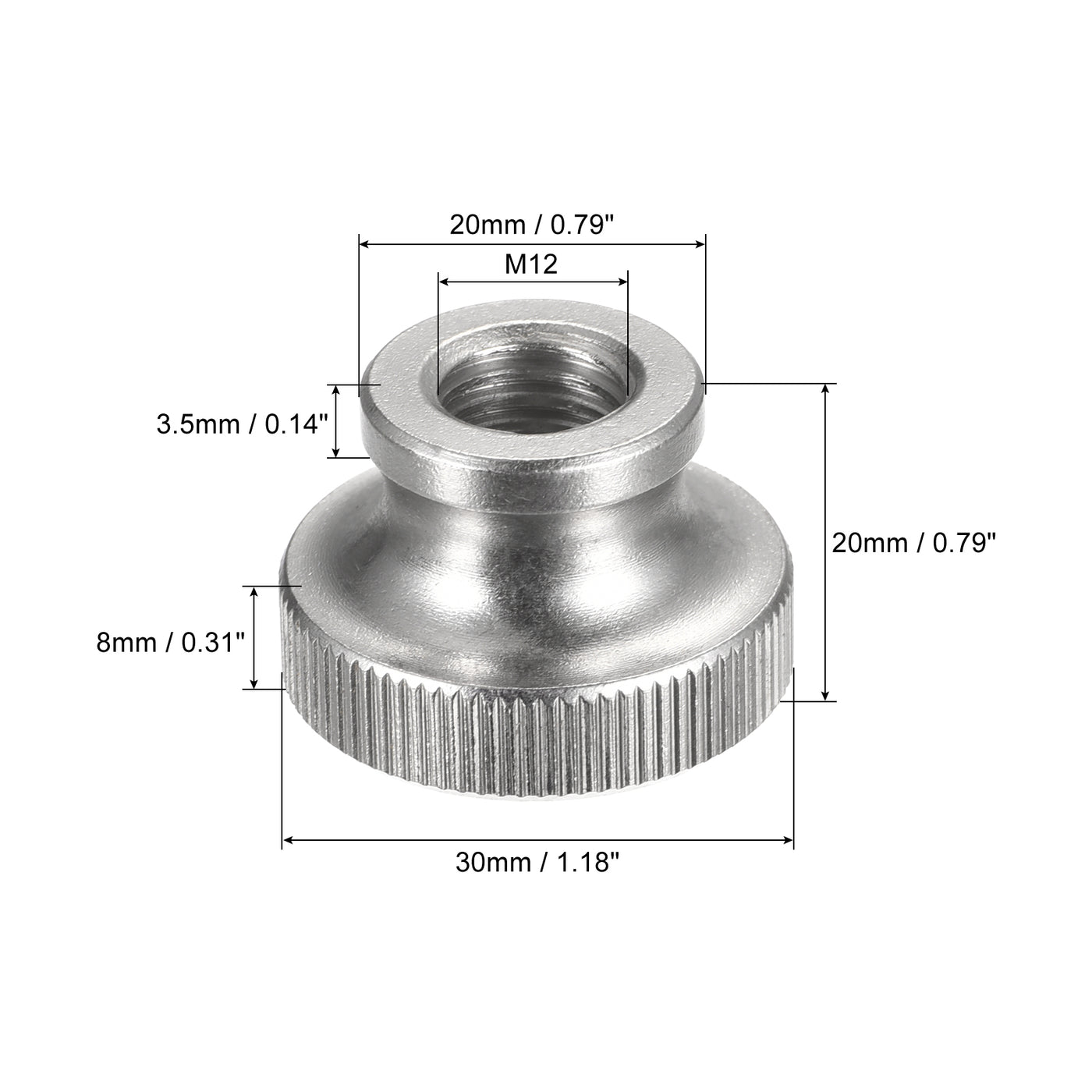 uxcell Uxcell Knurled Thumb Nuts, 4pcs M12 x D30mm x H20mm 304 Stainless Steel Blind Hole Nuts