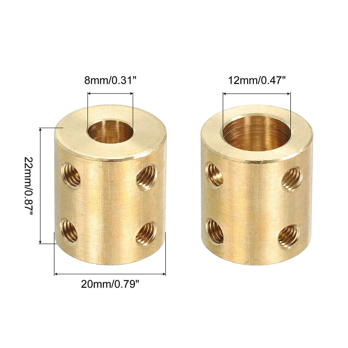 Shaft Coupler L22 x D20 8mm to 12mm Bore Rigid Coupling W Screw 4Pcs ...