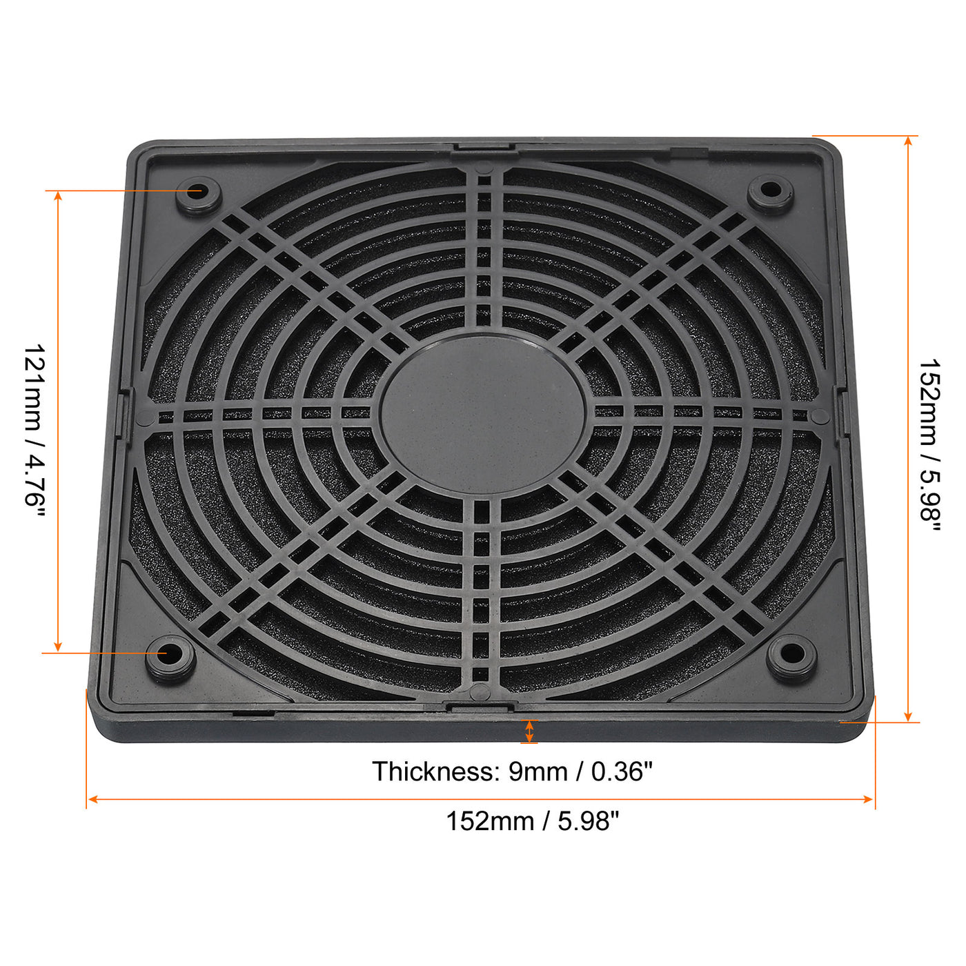 Harfington 150mm Cooling Fan Filter with Screw, 4 Pack ABS Ventilator Grill Guard, Black