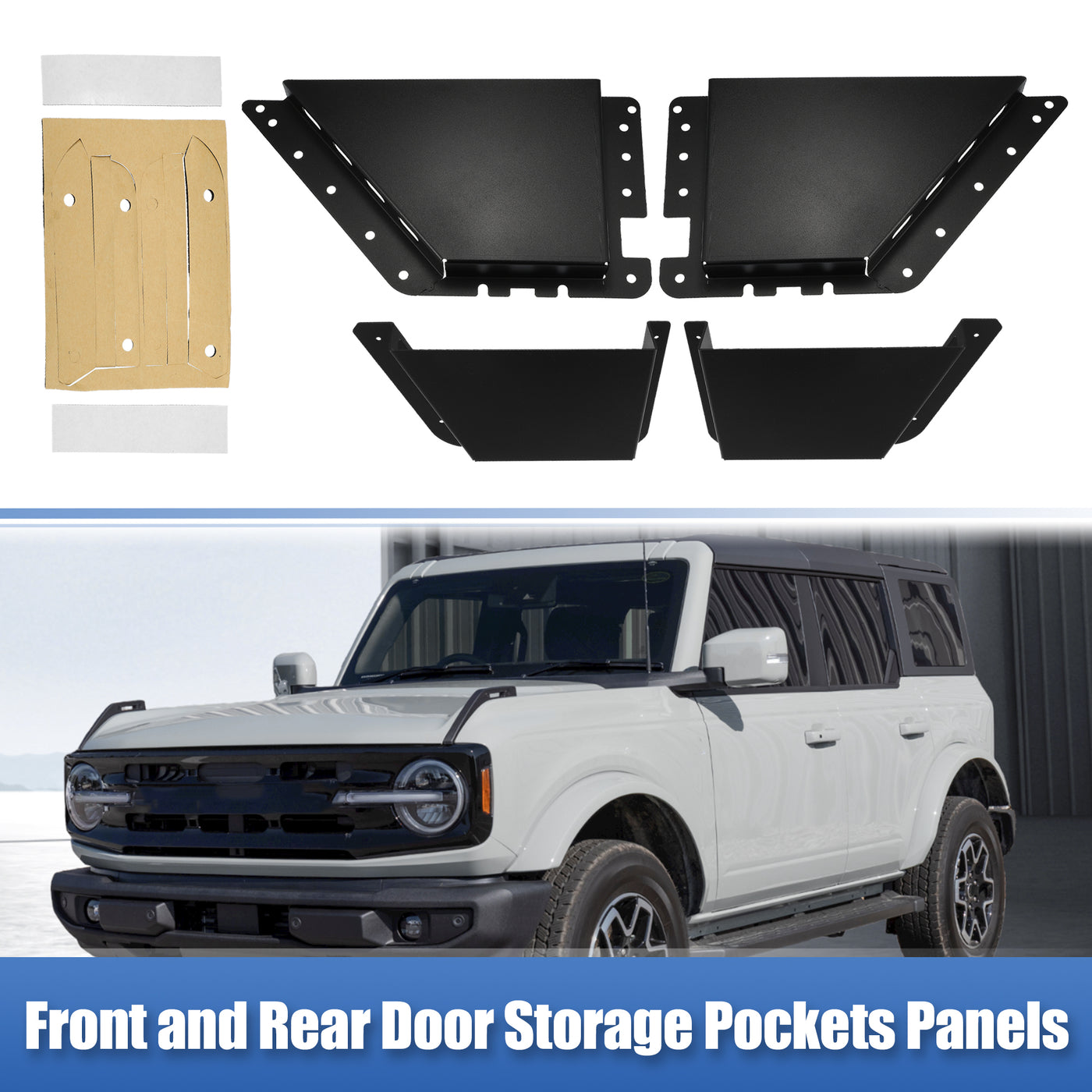 X AUTOHAUX Front and Rear Door Storage Pockets Panels for Ford Bronco 2021 2022 2 4 Door Car Door Side Insert Organizer Box Interior Expansion Accessories 2 Pair