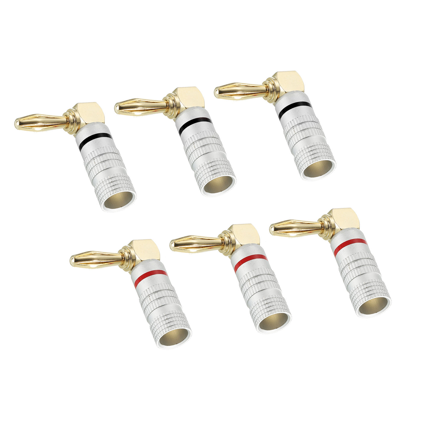 Harfington Banana Plugs 90 Degree Speaker Banana Plugs Closed Screw Type 4mm Gold-Plated Copper Red Black for Speaker Wires, Sound Systems Pack of 6
