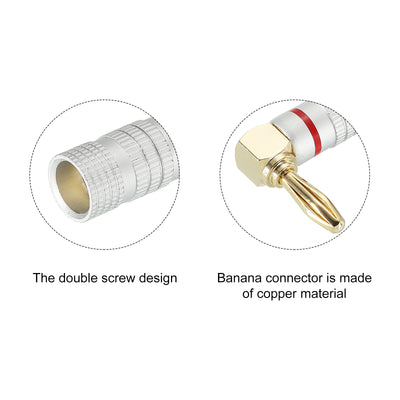 Harfington Banana Plugs 90 Degree Speaker Banana Plugs Closed Screw Type 4mm Gold-Plated Copper Red Black for Speaker Wires, Sound Systems Pack of 2