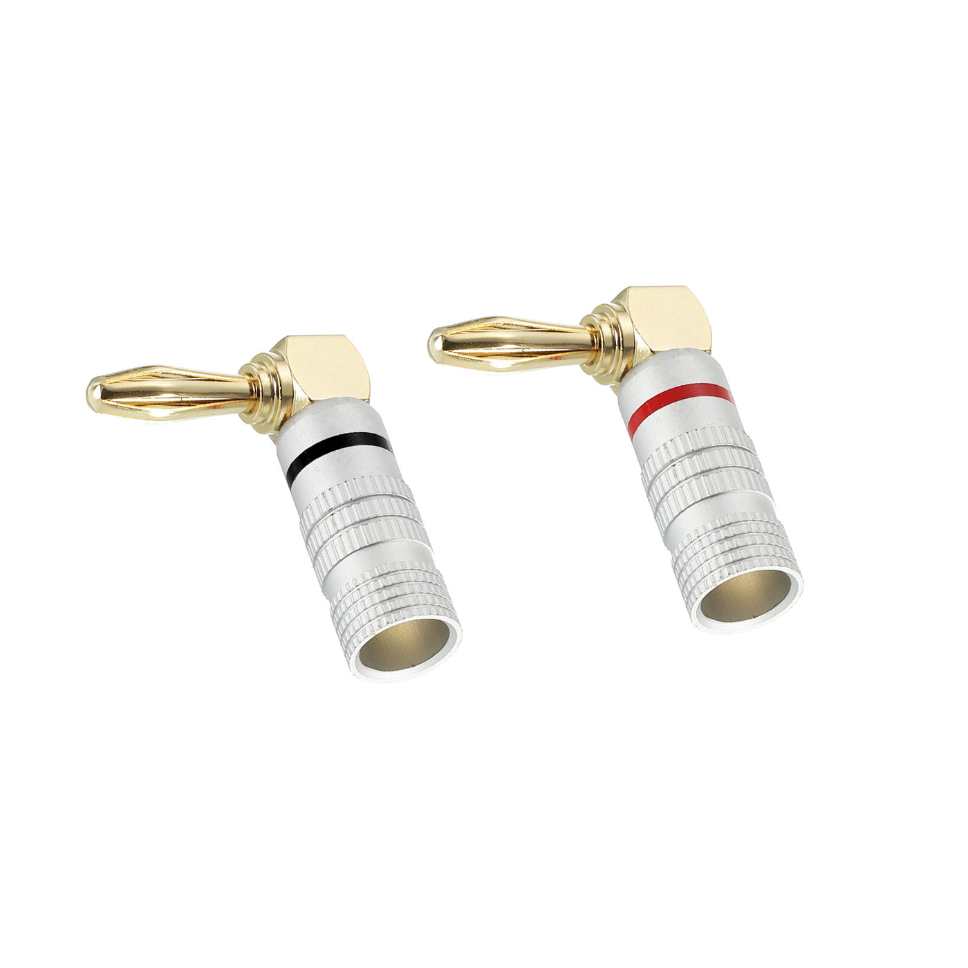 Harfington Banana Plugs 90 Degree Speaker Banana Plugs Closed Screw Type 4mm Gold-Plated Copper Red Black for Speaker Wires, Sound Systems Pack of 2