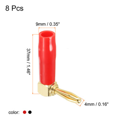 Harfington Banana Plugs 90 Degree Speaker Banana Plugs Gold-Plated Copper Red Black 8Pcs