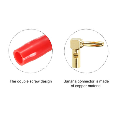 Harfington Banana Plugs 90 Degree Speaker Banana Plugs Gold-Plated Copper Red Black 8Pcs