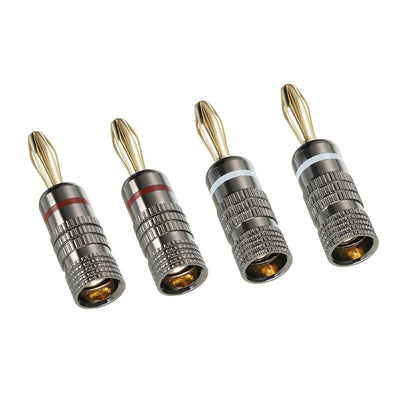 Harfington Banana Plugs Speaker Banana Plugs Closed Screw 4mm Gold-Plated Copper Red White for Speaker Wires, Sound Systems, Video Receivers, Home Pack of 4