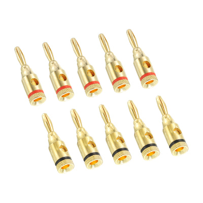 Harfington Banana Plugs Speaker Banana Plugs Open Screw Type 4mm Gold-Plated Copper Red Black for Speaker Wires, Sound Systems, Video Receivers, Home Pack of 10