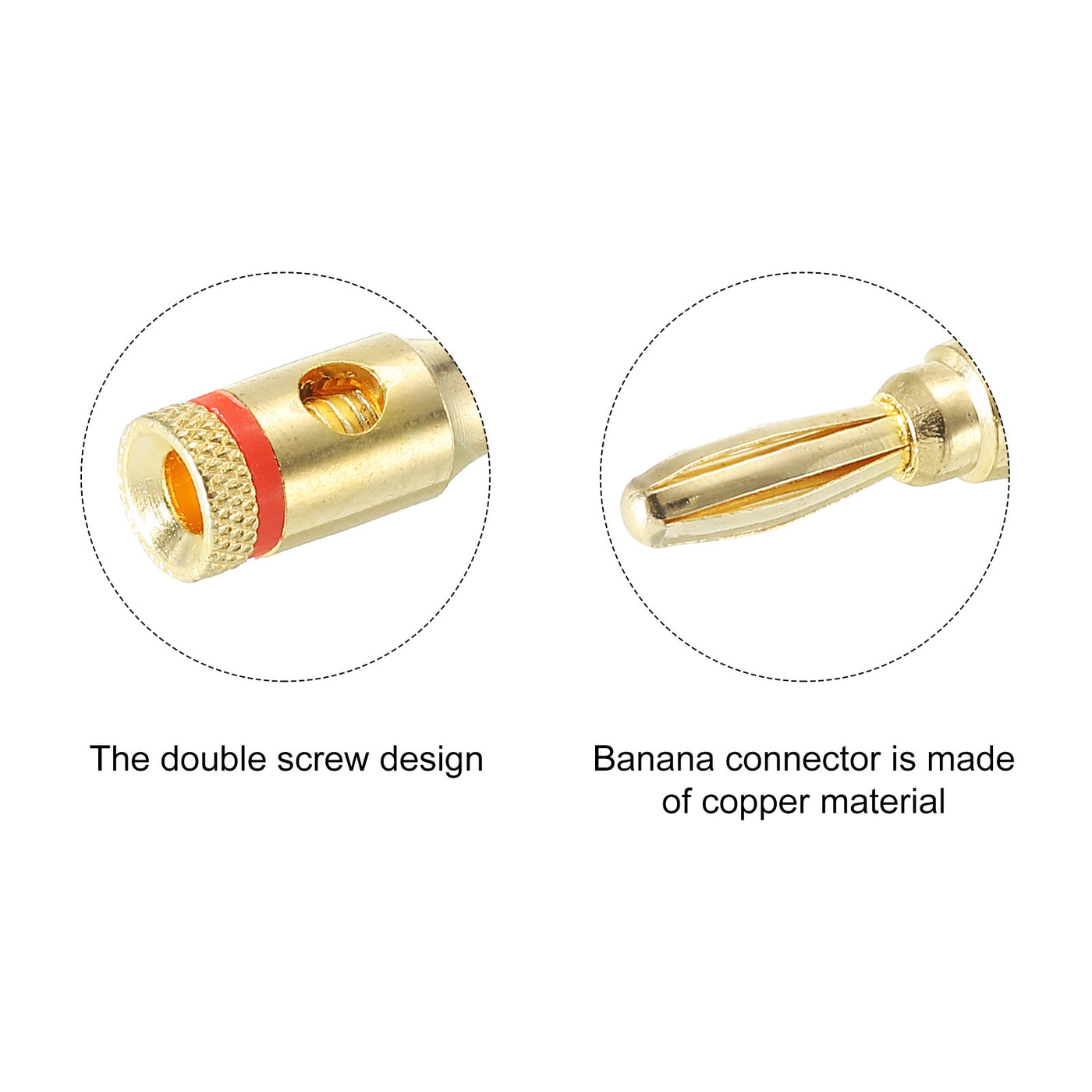 Harfington Banana Plugs Speaker Banana Plugs Open Screw Type 4mm Gold-Plated Copper Red Black for Speaker Wires, Sound Systems, Video Receivers, Home Pack of 6