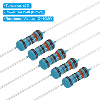 Harfington 500pcs Metal Film Resistor Assortment Kit 1 Ohm - 10M Ohm, 50 Values 1/4W 5% Tolerance for DIY Projects Experiments