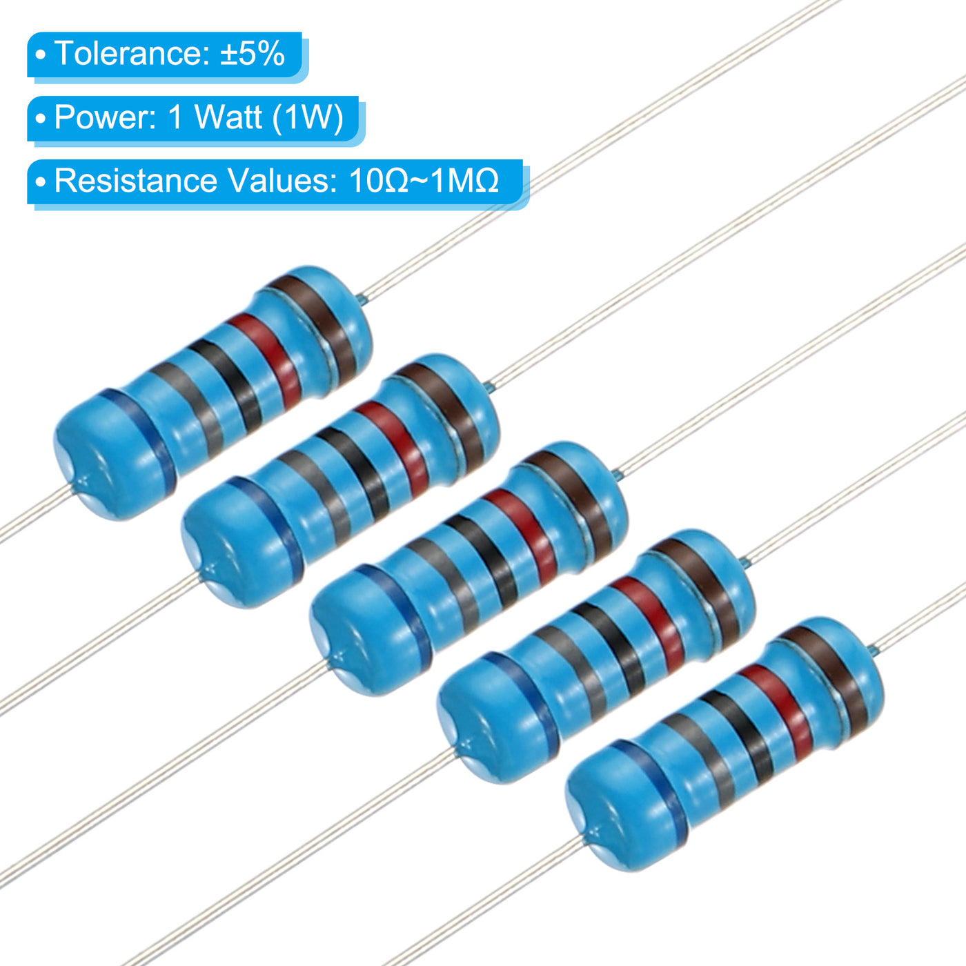 Harfington 200pcs Metal Film Resistor Assortment Kit 10 Ohm - 1M Ohm, 20 Values 1W 5% Tolerance for DIY Projects Experiments