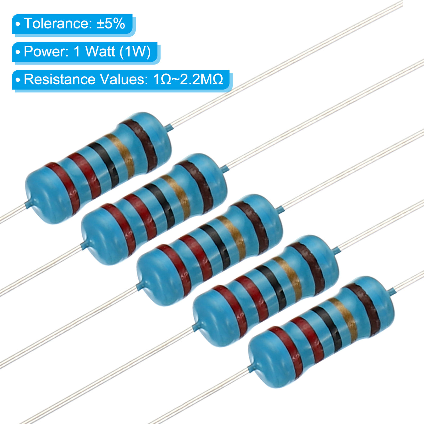 Harfington 875pcs Metal Film Resistor Assortment Kit 1 Ohm - 2.2M Ohm, 35 Values 1W 5% Tolerance for DIY Projects Experiments