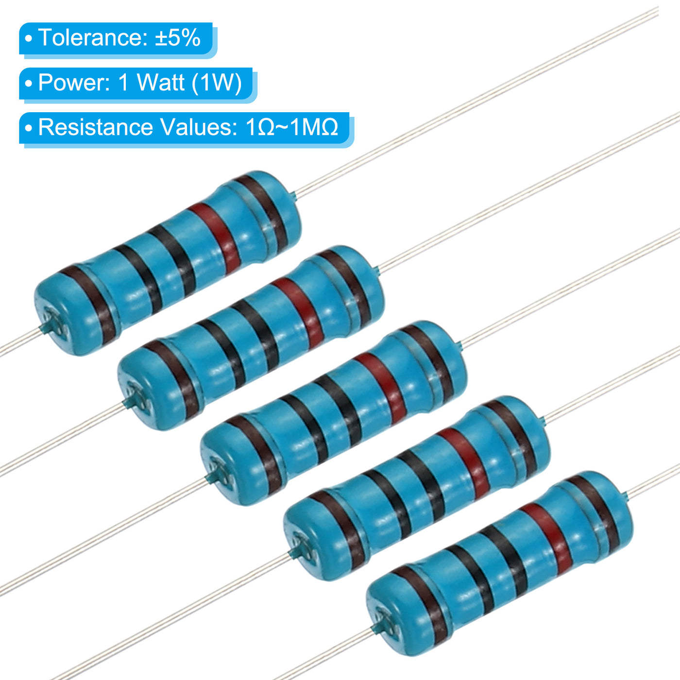 Harfington 500pcs Metal Film Resistor Assortment Kit 1 Ohm - 1M Ohm, 50 Values 1W 5% Tolerance for DIY Projects Experiments