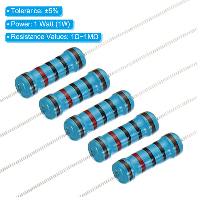 Harfington 500pcs Metal Film Resistor Assortment Kit 1 Ohm - 1M Ohm, 100 Values 1W 5% Tolerance for DIY Projects Experiments