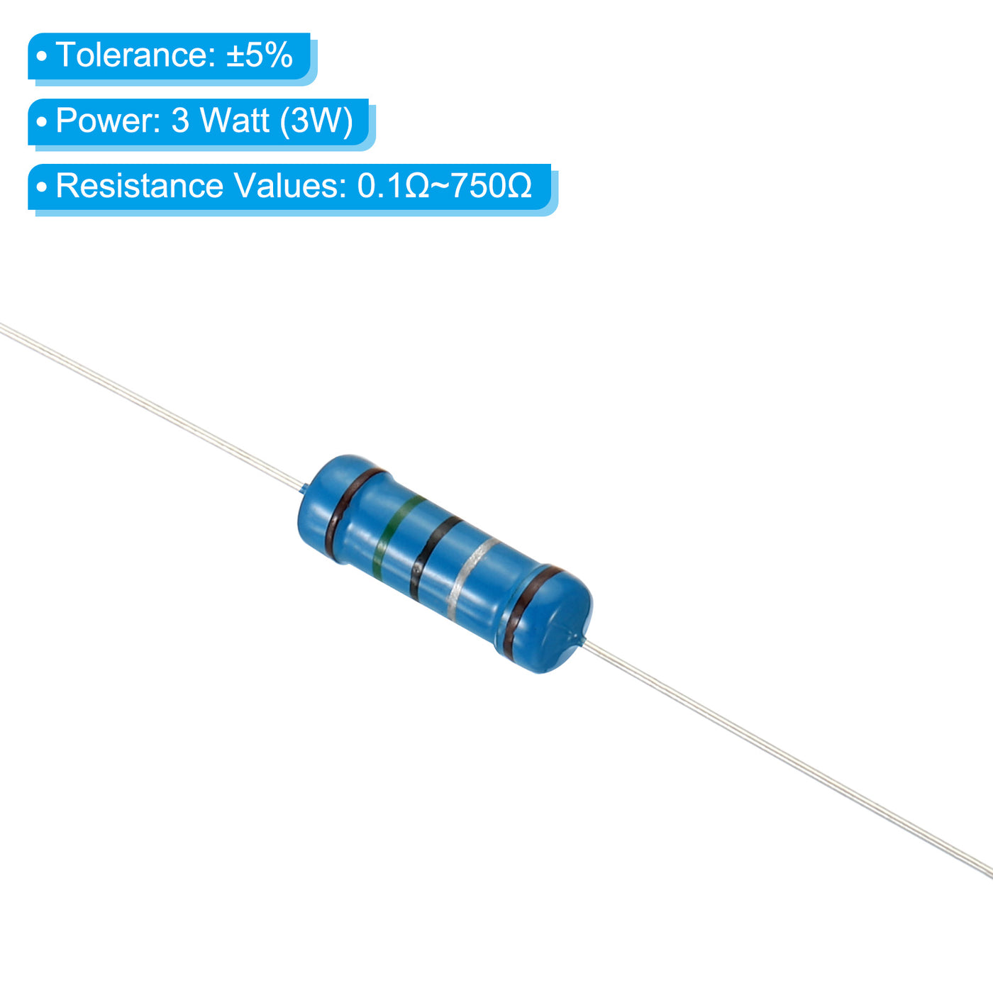 Harfington 150pcs Metal Film Resistor Assortment Kit 0.1 Ohm - 750 Ohm, 30 Values 3W 5% Tolerance for DIY Projects Experiments