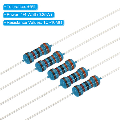 Harfington 1000pcs Metal Film Resistor Assortment Kit 1 Ohm - 10M Ohm, 50 Values 1/4W 5% Tolerance for DIY Projects Experiments