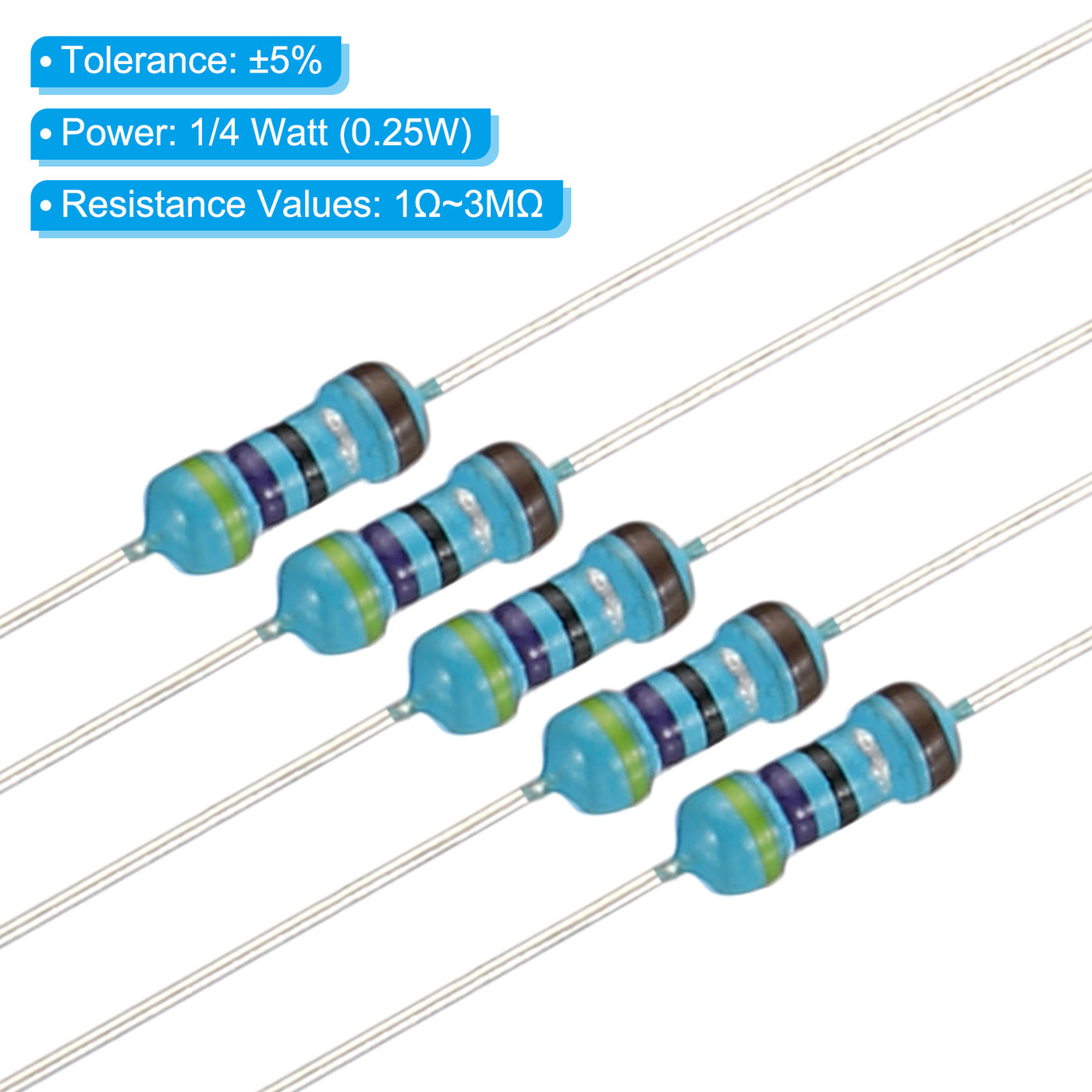 Harfington 2600pcs Metal Film Resistor Assortment Kit 1 Ohm - 3MOhm, 130 Values 1/4W 5% Tolerance for DIY Projects Experiments