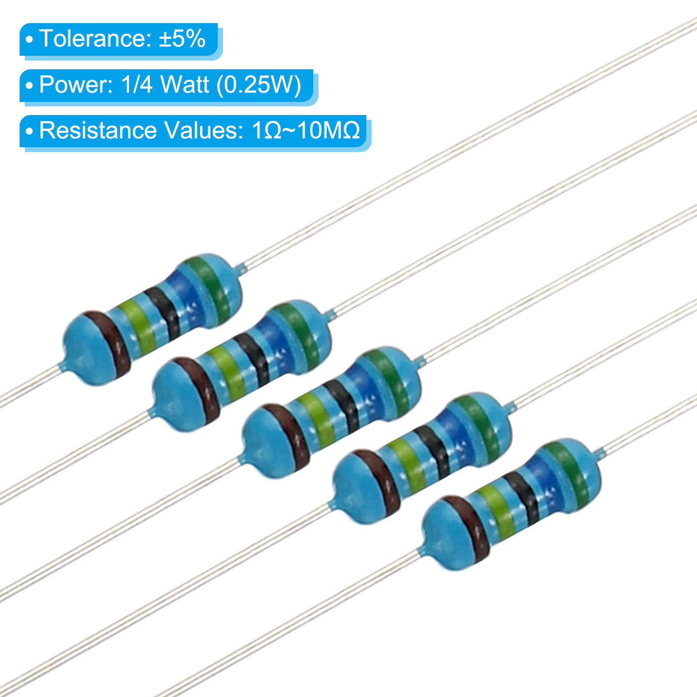 Harfington 1280pcs Metal Film Resistor Assortment Kit 1 Ohm - 10M Ohm, 64 Values 1/4W 5% Tolerance for DIY Projects Experiments