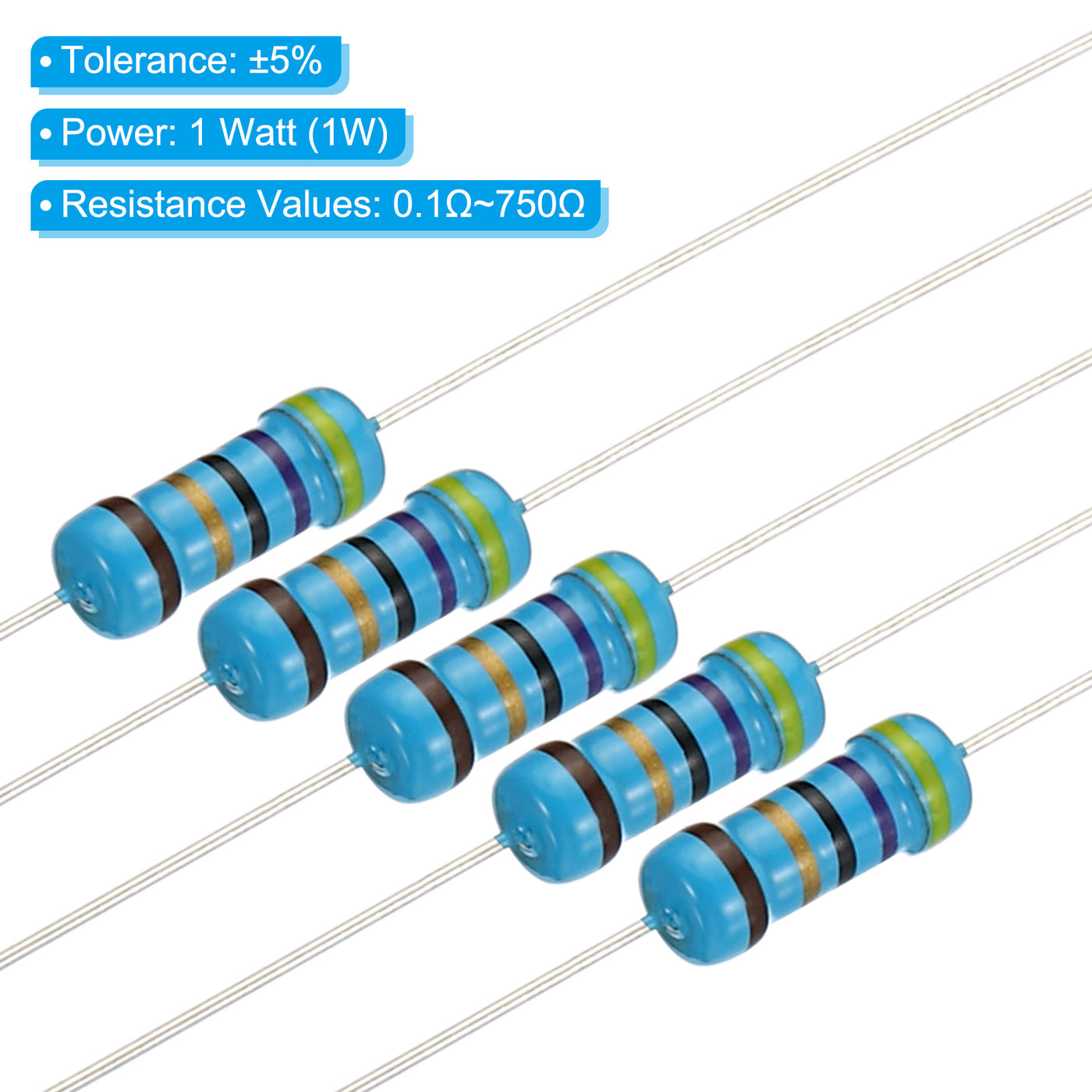 Harfington 150pcs Metal Film Resistor Assortment Kit 0.1 Ohm - 750 Ohm, 30 Values 1W 5% Tolerance for DIY Projects Experiments
