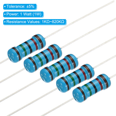 Harfington 150pcs Metal Film Resistor Assortment Kit 1K Ohm - 820K Ohm, 30 Values 1W 5% Tolerance for DIY Projects Experiments