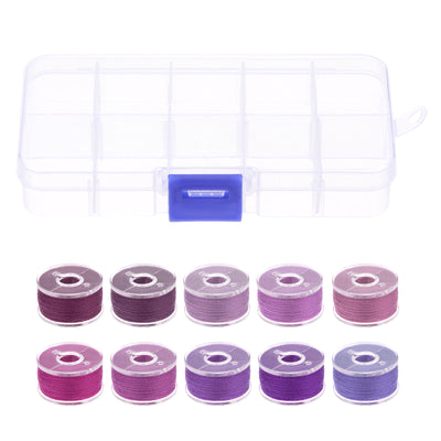 Harfington Prewound Sewing Bobbin Thread Set of 10pcs W Storage Plastic Case, Purple Series