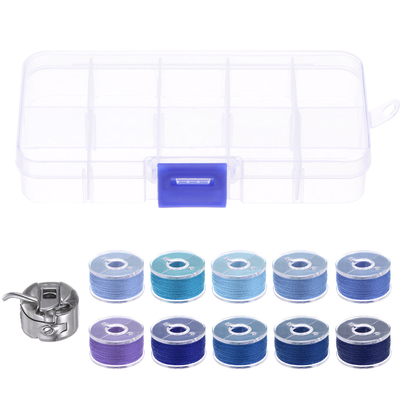 Harfington Prewound Sewing Bobbins Thread Set with Bobbin Case and Storage Box, Blue Series