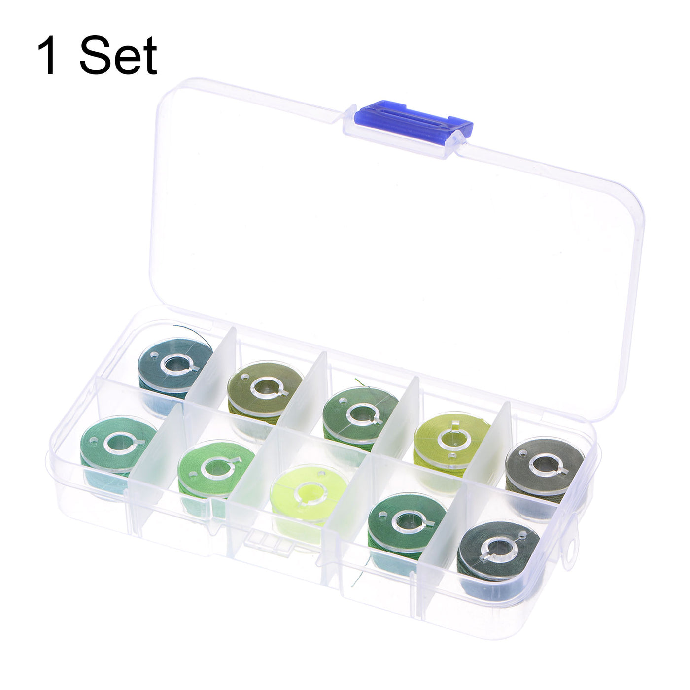 Harfington Prewound Sewing Bobbin Thread Set of 10pcs W Storage Plastic Case, Green Series