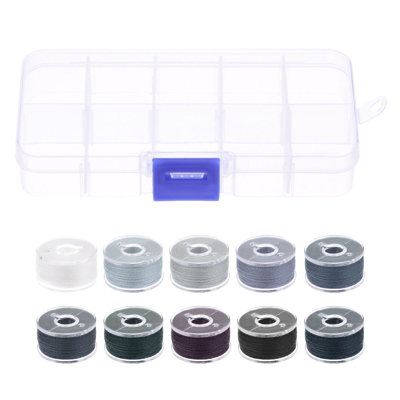 Harfington Prewound Sewing Bobbin Thread Set of 10pcs W Storage Plastic Case, Gray Series
