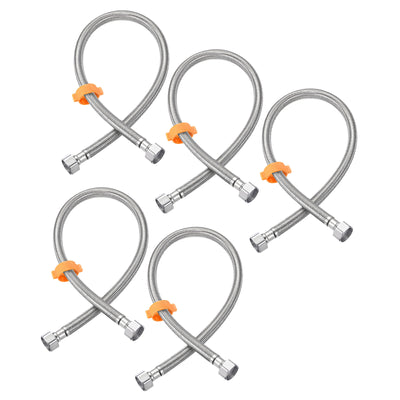 Harfington Uxcell Faucet Supply Line Connector, 5pcs G1/2 Female x G1/2 Female 24", Silver Tone