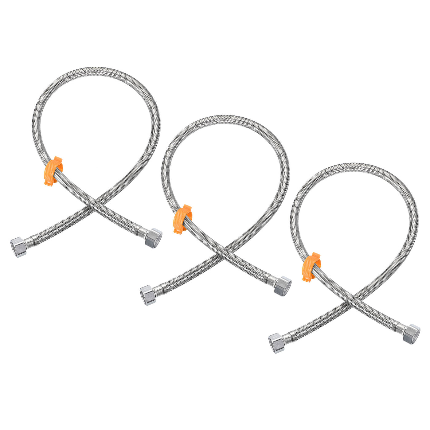 uxcell Uxcell Faucet Supply Line Connector, 3pcs G1/2 Female x G1/2 Female 31", Silver Tone