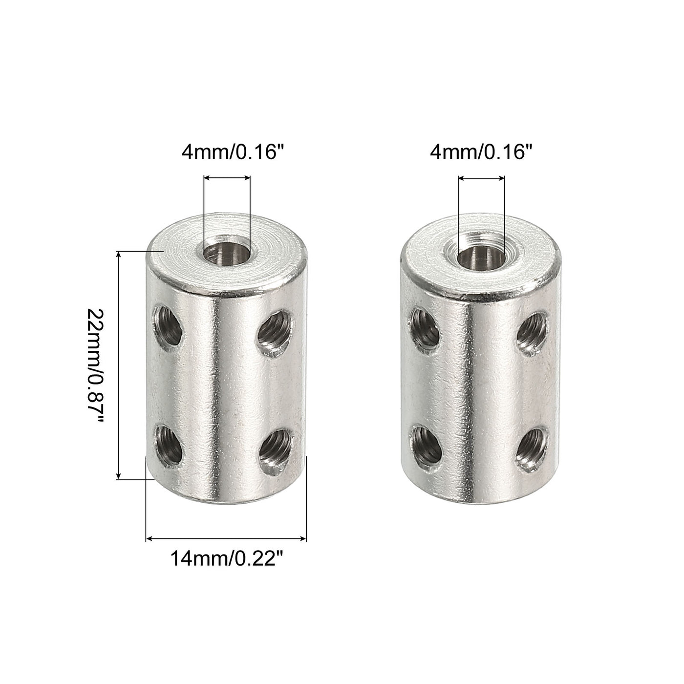 Harfington Shaft Coupler L22xD14 4mm Stainless Steel W Screw Silver 4Pack