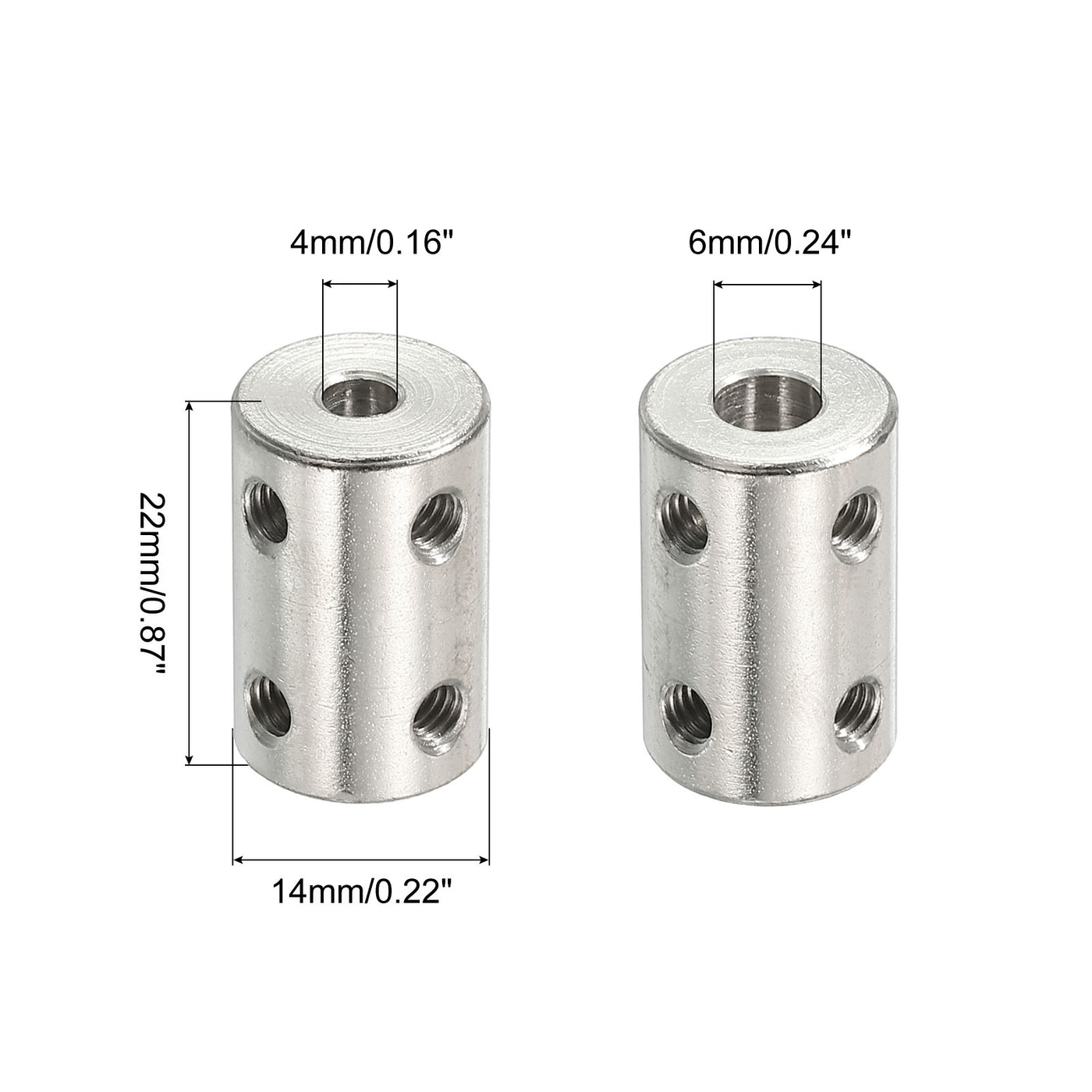 Harfington Shaft Coupler L22xD14 4-6mm Stainless Steel W Screw Silver 4Pack