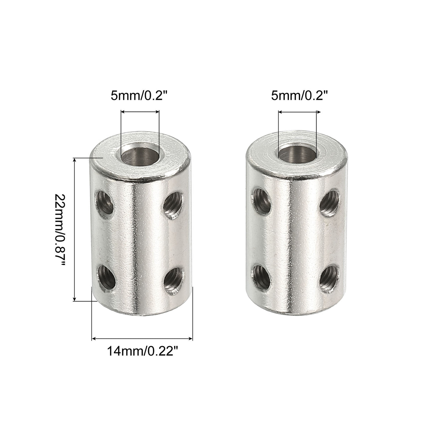 Harfington Shaft Coupler L22xD14 5mm Stainless Steel W Screw Silver 4Pack