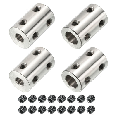 Harfington Shaft Coupler L22xD14 5mm to 8mm Stainless Steel W Screw Silver 4Pack