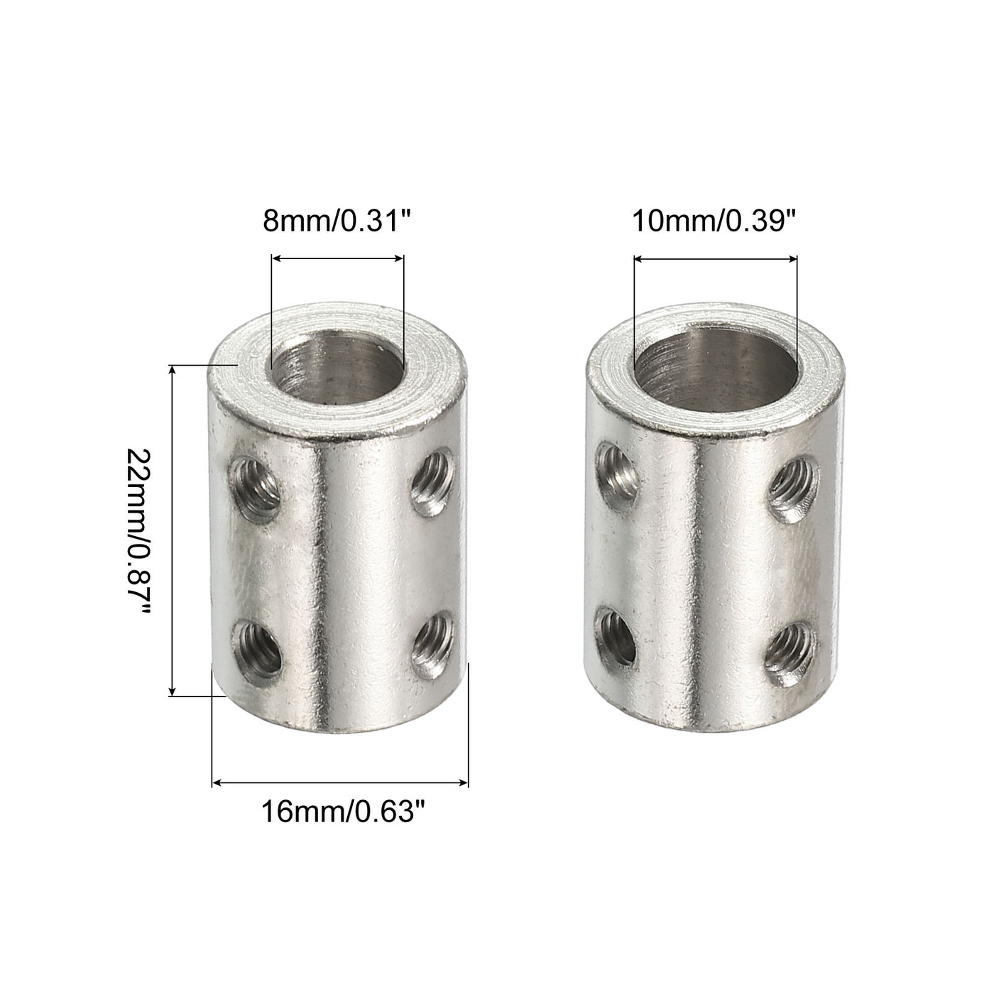 Harfington Shaft Coupler L22xD16 8mm to 10mm Stainless Steel W Screw Silver 4Pack