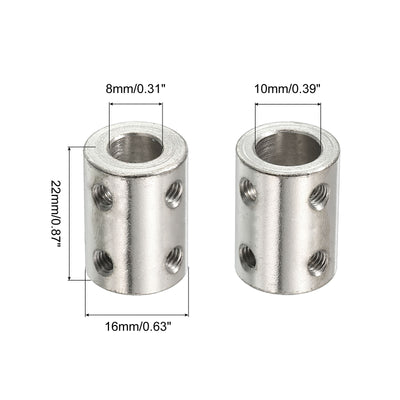 Harfington Shaft Coupler L22xD16 8mm to 10mm Stainless Steel W Screw Silver 4Pack