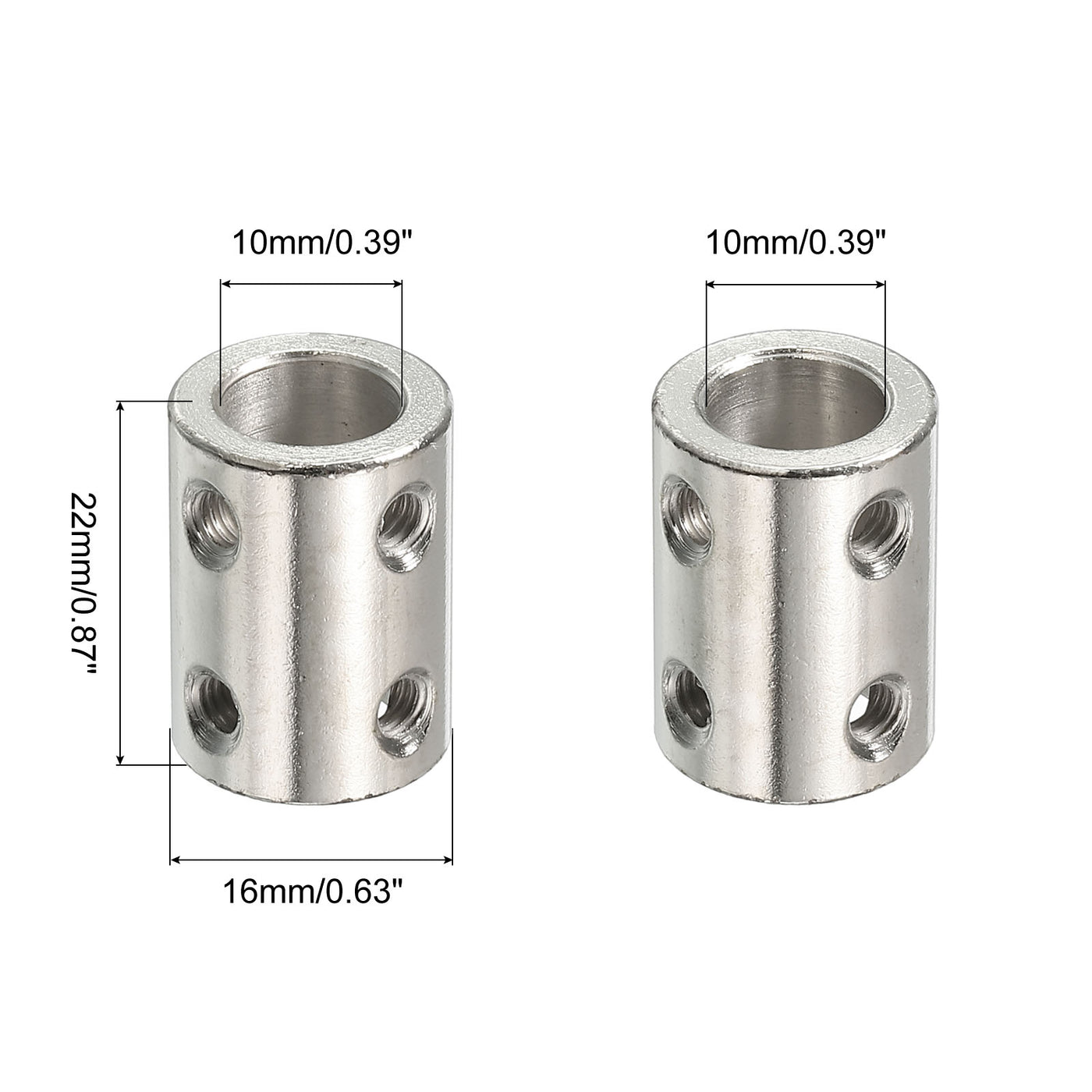 Harfington Shaft Coupler L22xD16 10mm Stainless Steel W Screw Silver 4Pack