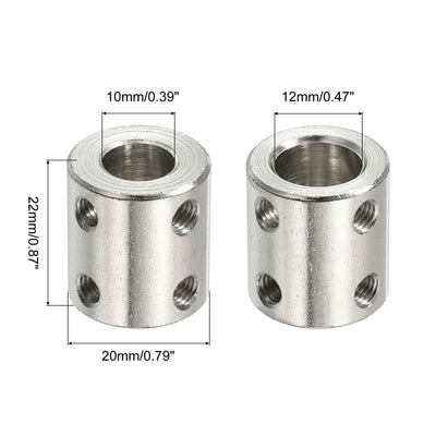 Harfington Shaft Coupler L22xD20 10mm to 12mm Stainless Steel W Screw Silver 4Pack