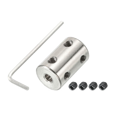 Harfington Shaft Coupler L22xD14 4mm Stainless Steel W Screw,Wrench Silver