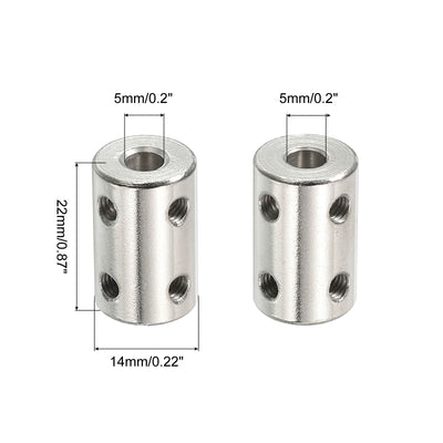 Harfington Shaft Coupler L22xD14 5mm Stainless Steel W Screw,Wrench Silver