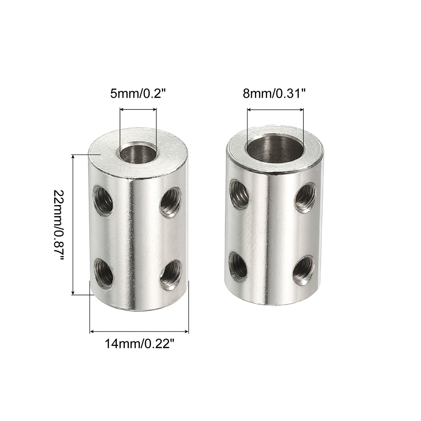 Harfington Shaft Coupler L22xD14 5mm to 8mm Stainless Steel W Screw,Wrench Silver