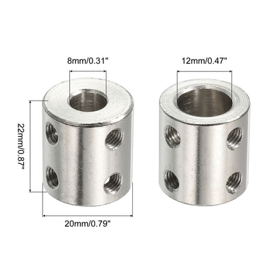 Harfington Shaft Coupler L22xD20 8mm to 12mm Stainless Steel W Screw,Wrench Silver