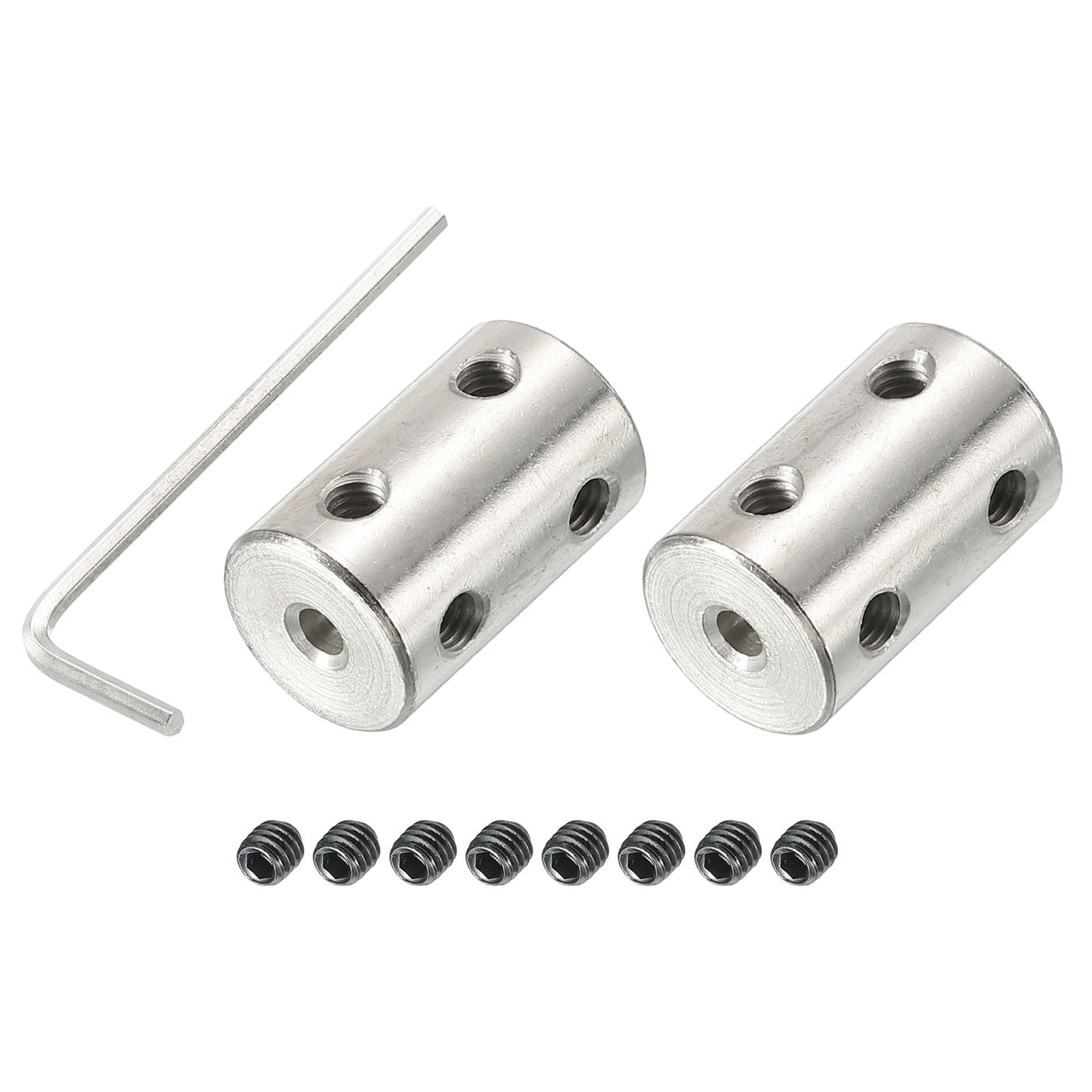 Harfington Shaft Coupler L22xD14 3.17mm Stainless Steel W Screw,Wrench Silver 2Pcs