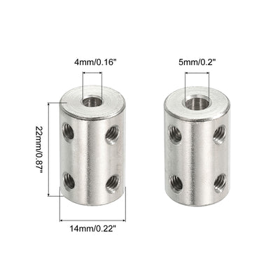 Harfington Shaft Coupler L22xD14 4mm to 5mm Stainless Steel W Screw,Wrench Silver 2Pcs