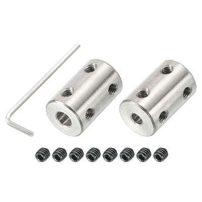 Harfington Shaft Coupler L22xD14 4mm to 6mm Stainless Steel W Screw,Wrench Silver 2Pcs