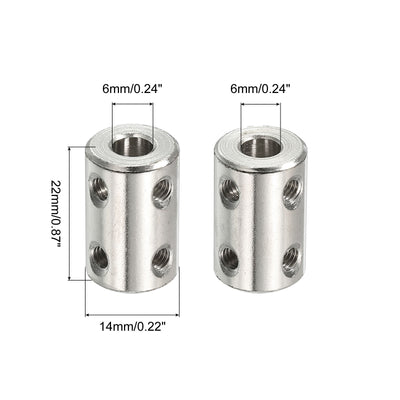 Harfington Shaft Coupler L22xD14 6mm Stainless Steel W Screw,Wrench Silver 2Pcs
