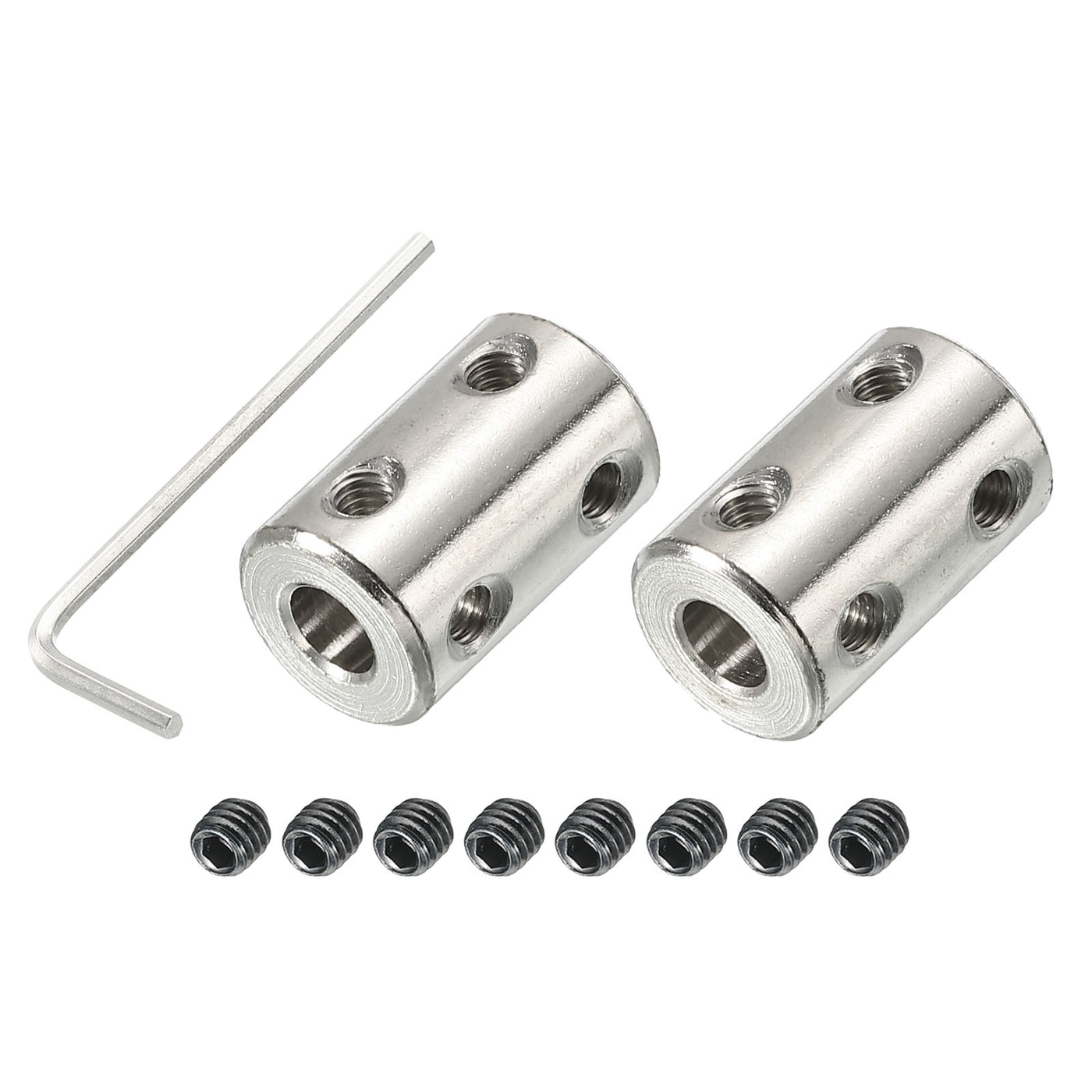 Harfington Shaft Coupler L22xD14 6mm Stainless Steel W Screw,Wrench Silver 2Pcs