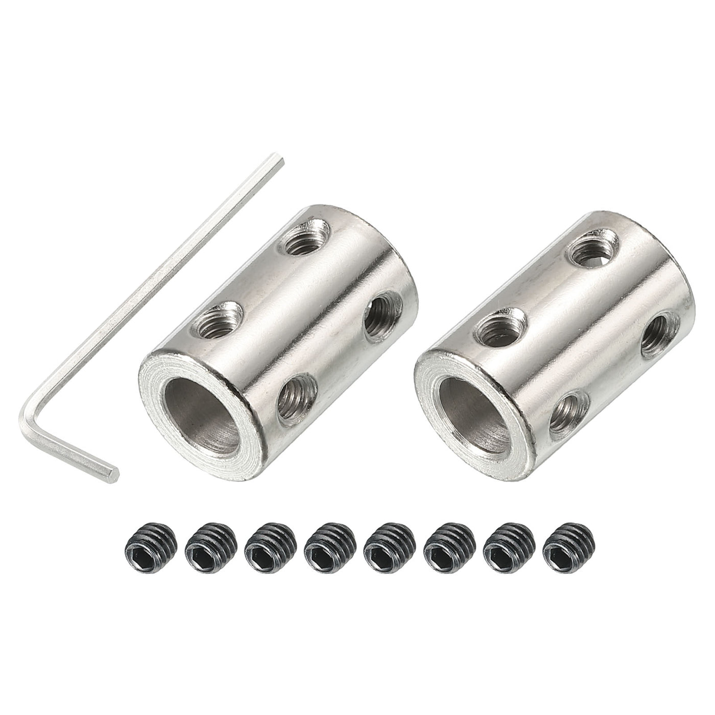 Harfington Shaft Coupler L22xD14 8mm Stainless Steel W Screw,Wrench Silver 2Pcs