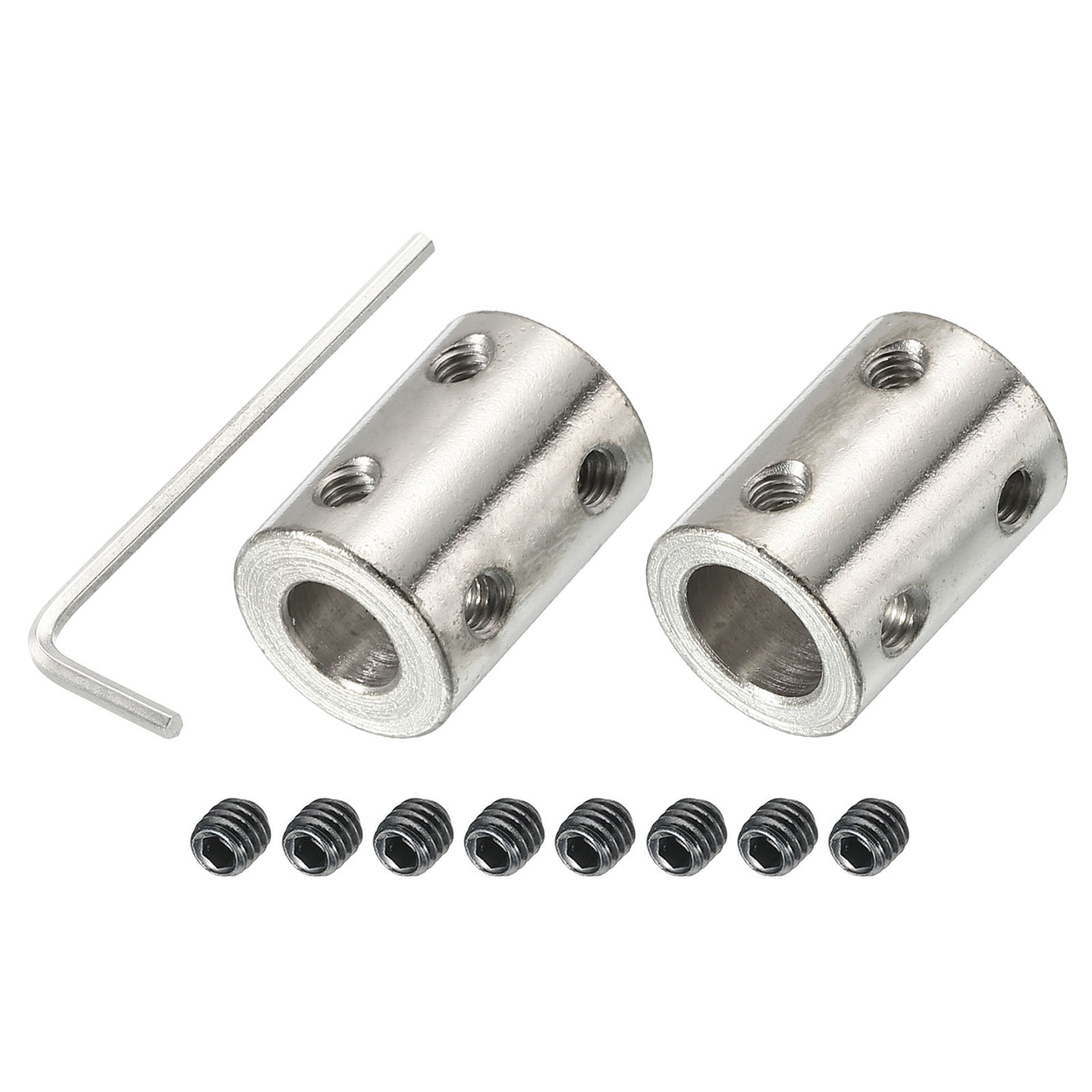 Harfington Shaft Coupler L22xD16 8mm to 10mm Stainless Steel W Screw,Wrench Silver 2Pcs