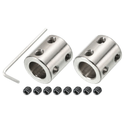 Harfington Shaft Coupler L22xD20 12mm Stainless Steel W Screw,Wrench Silver 2Pcs