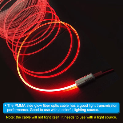 Harfington 3mm 3.0m PMMA Side Glow Fiber Optic Cable Kit, with LED Aluminum Illuminator 12V 1.5W Guide Light Source Decoration for Home DIY Lighting, Red